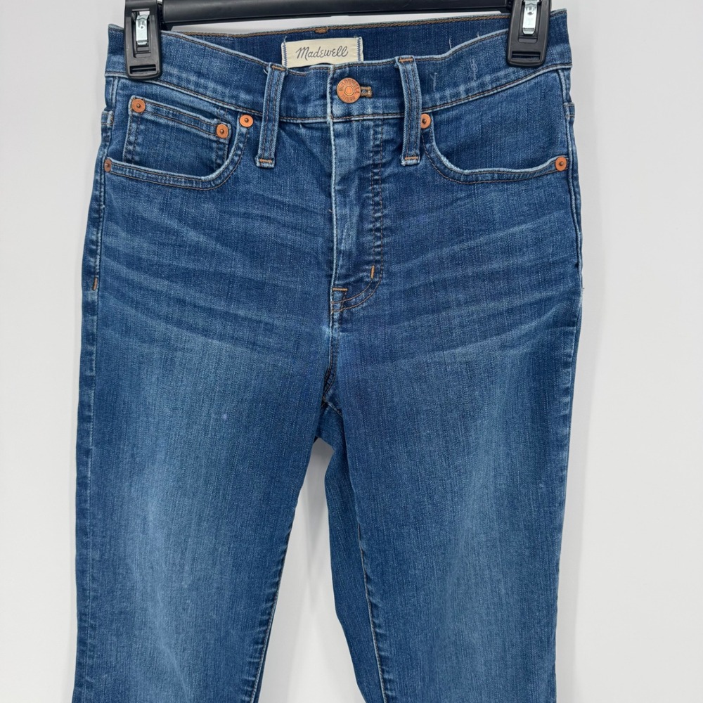 Madewell Cali Demi Boot Jeans Cropped Size 24 High Rise Medium Wash Frayed Hem - Picture 3 of 8